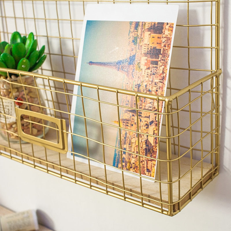 Gold Iron Mesh Storage Rack