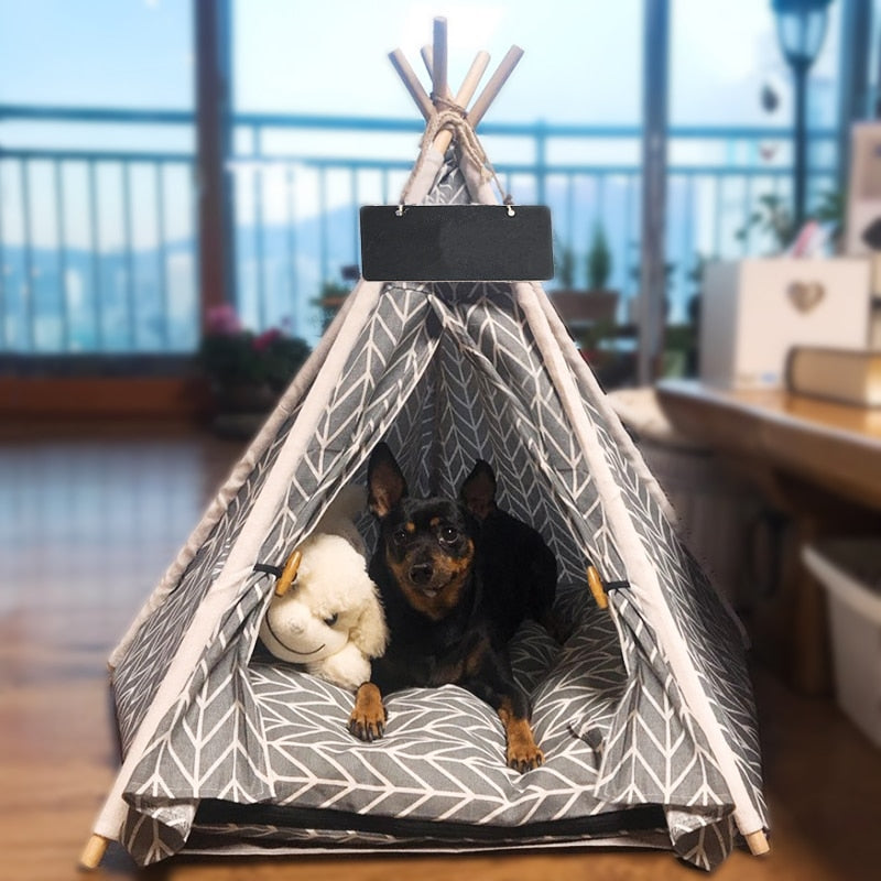 Chevron Print Pet Teepee Tent with Cushion