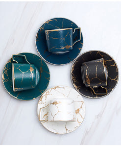 Golden Marble Ceramic Teacup Set