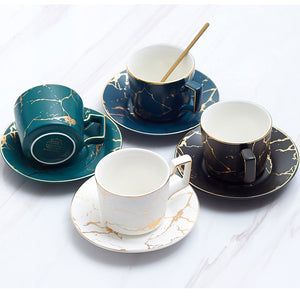 Golden Marble Ceramic Teacup Set