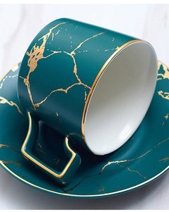 Golden Marble Ceramic Teacup Set