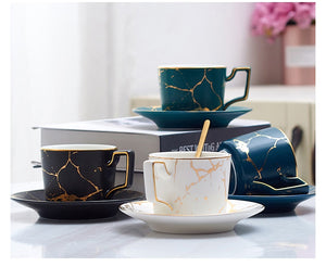 Golden Marble Ceramic Teacup Set