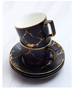 Golden Marble Ceramic Teacup Set