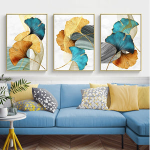 Teal & Gold Gingko Wall Art