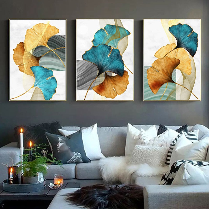 Teal & Gold Gingko Wall Art