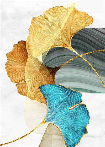 Teal & Gold Gingko Wall Art