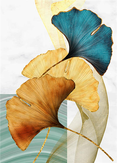 Teal & Gold Gingko Wall Art