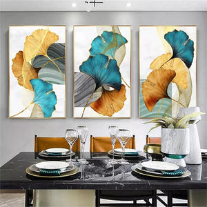 Teal & Gold Gingko Wall Art