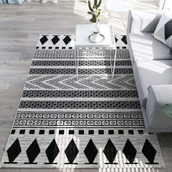 Black Print Moroccan Area Rug