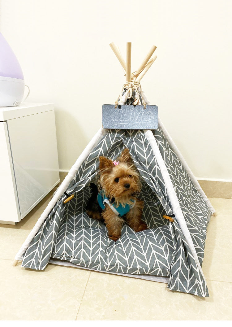 Chevron Print Pet Teepee Tent with Cushion